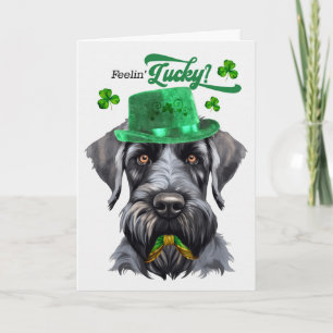 Schwarzer Schnauzer Hund fühlt sich am St. Patrick Feiertagskarte