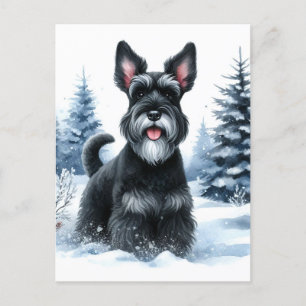 Schwarzer Schnauzer Winter Watercolor Art Postkarte