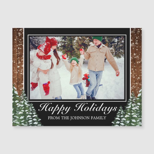 Schwarzer Schneewald & Wald Foto Feiertage Gruß Magnetkarte (Vorderseite)