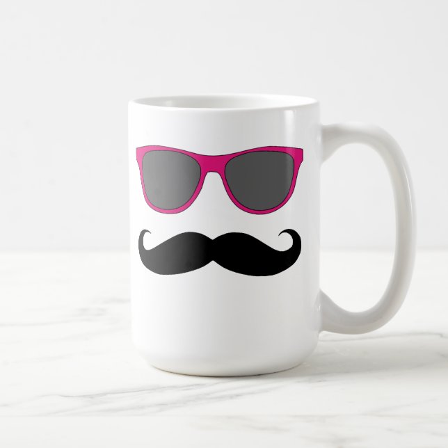 Schwarzer Schnurrbart und rosa Sonnenbrille-Spaß Kaffeetasse (Rechts)