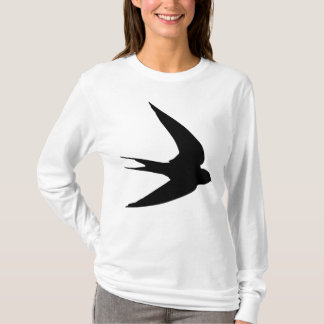 Schwarzer Schwalben-im Flug Vogel-Druck T-Shirt