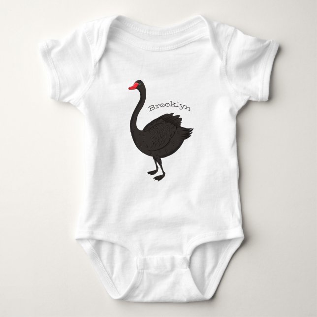 Schwarzer Schwan-Cartoon-Abbildung Baby Strampler (Vorderseite)