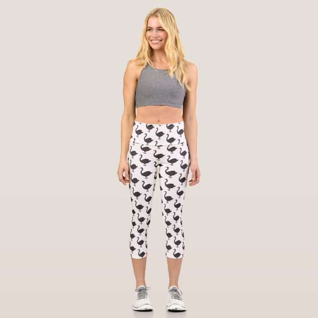Schwarzer Schwan-Cartoon-Abbildung Capri Leggings (Vorderseite)
