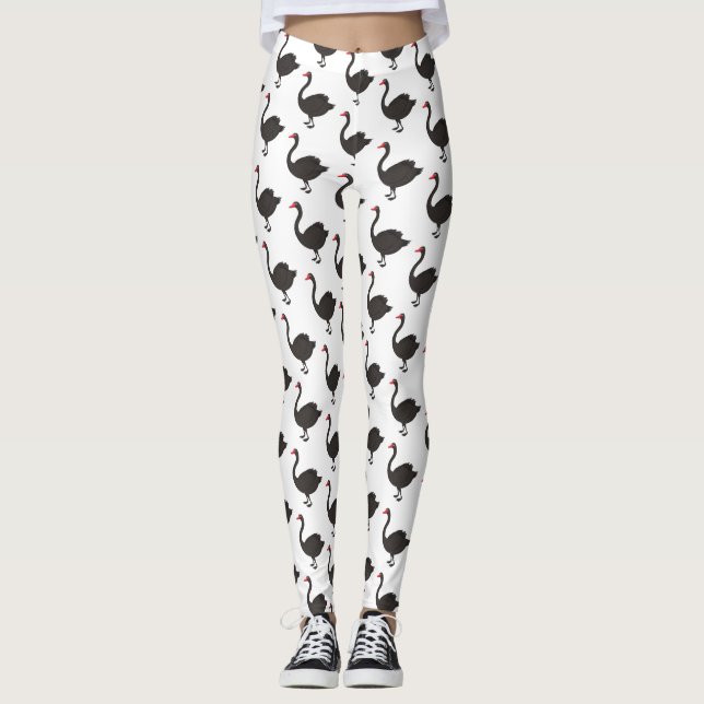 Schwarzer Schwan-Cartoon-Abbildung Leggings (Vorderseite)