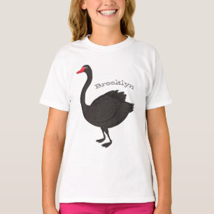 Schwarzer Schwan-Cartoon-Abbildung T-Shirt
