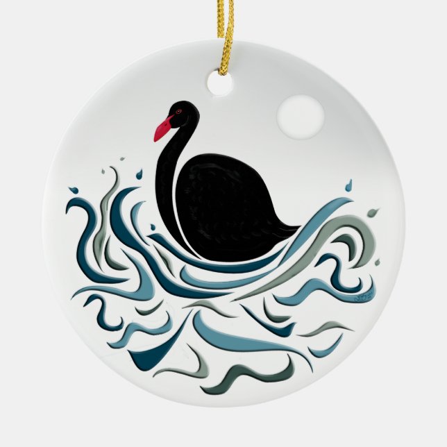 Schwarzer Schwan Keramik Ornament (Vorne)