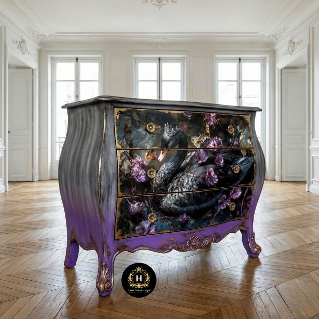 Schwarzer Schwan mit Lila Florals Decoupage Seidenpapier (Von Creator hochgeladen)