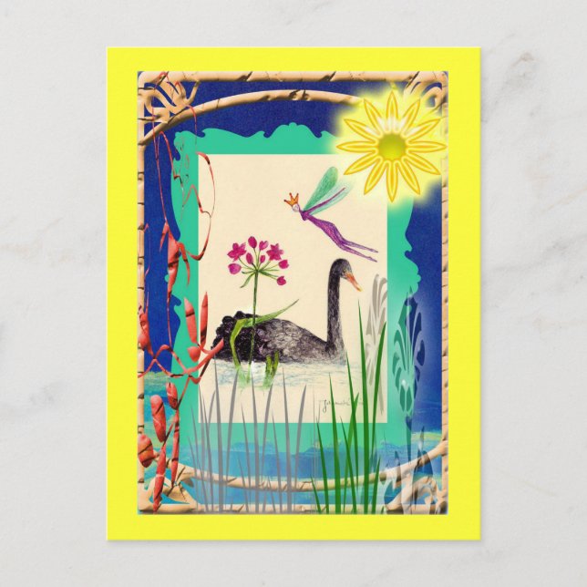 Schwarzer Schwan mit Sonne Postkarte (Vorderseite)