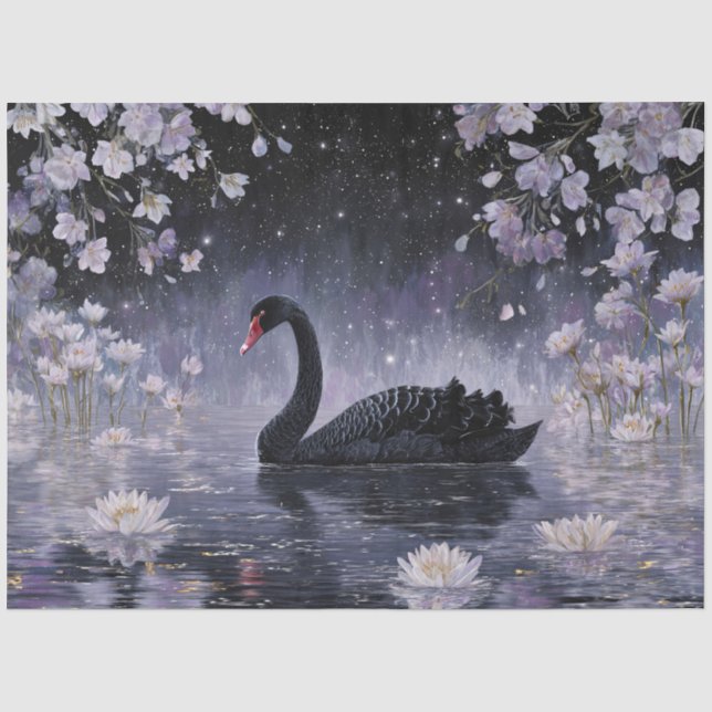 Schwarzer Schwan Mondbeschienener Sternensee Seidenpapier (Vorderseite)