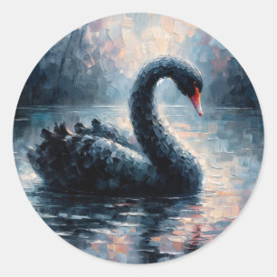 Schwarzer Schwan Schwimmende Malerei Runder Aufkleber
