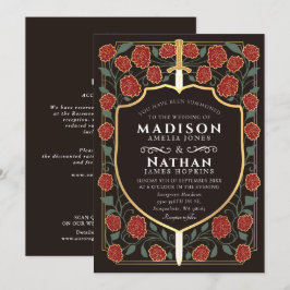 Schwarzer Schwertschild Fantasy-Hochzeit QR-Code Einladung