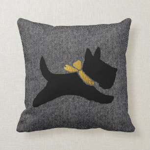 Schwarzer Scottie Ihr Farbwahl Fischgrätenmuster Kissen
