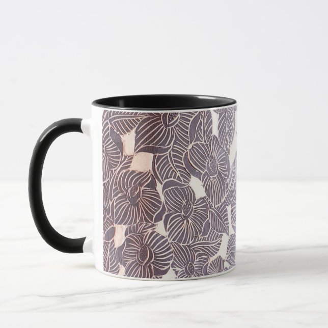 Schwarzer Sgraffito mit Blumen Tasse (Links)