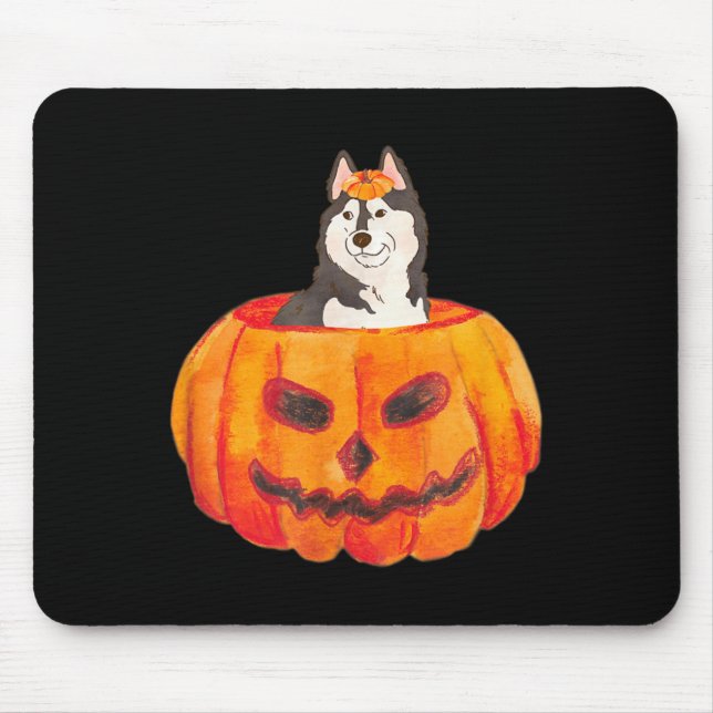 Schwarzer sibirischer Husky-Hund Frohes Halloween  Mousepad (Vorne)