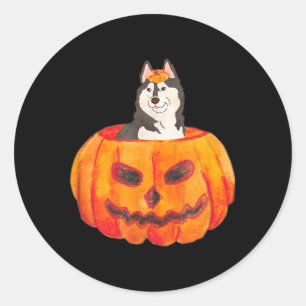 Schwarzer sibirischer Husky-Hund Frohes Halloween Runder Aufkleber