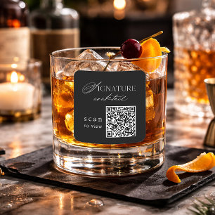 Schwarzer Signature-Cocktail-QR-Code-Hochzeitsaufk Quadratischer Aufkleber