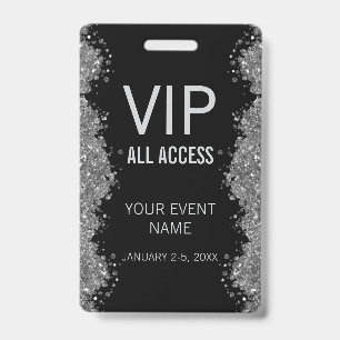 Schwarzer Silber Glitter Event VIP All Access Pass Ausweis