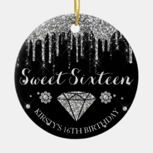 Schwarzer Silber Glitter Tropfen Diamant Sweet Six Keramik Ornament
