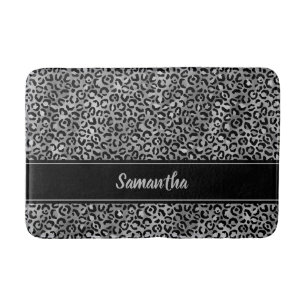 Schwarzer Silber-Grau Leopard Print personalisiert Badematte