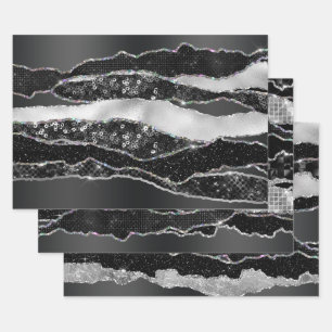 Schwarzer Silberfolie Glitzer elegant elegant eleg Geschenkpapier Set