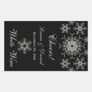 Schwarzer Silberner Glitzer Schneeflocken Weinkleb Rechteckiger Aufkleber