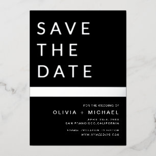 Schwarzer Silberstreifen Save the Date elegant Folieneinladung