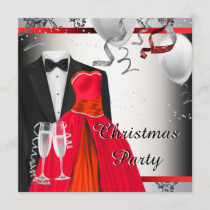 Schwarzer Smoking rotes Kleid Weihnachtsfeier Einladung