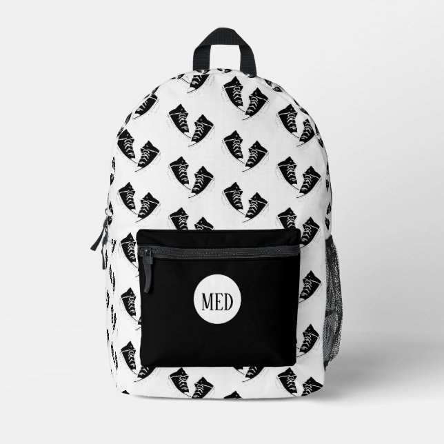 Schwarzer Sneaker Design Druck Sticken Rucksack (Vorderseite)