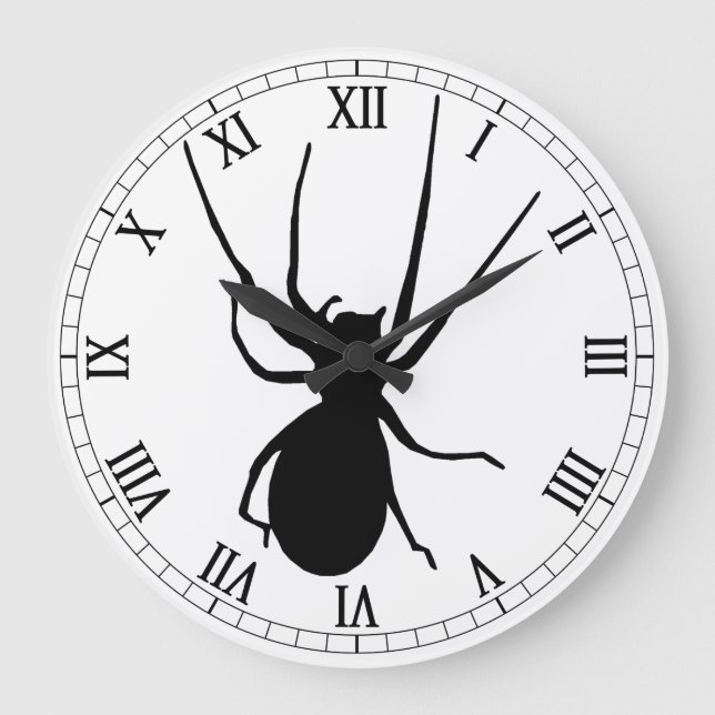 Schwarzer Spider Rundrömische Zahlenzähler Große Wanduhr (Vorderseite)
