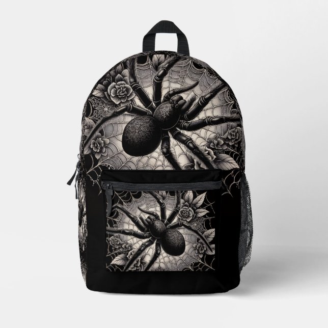 Schwarzer Spinnen-Rucksack Bedruckter Rucksack (Vorderseite)
