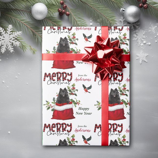 Schwarzer Spitz Dog in Weihnachtsgeschenktasche Geschenkpapier (Von Creator hochgeladen)