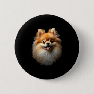 Schwarzer Spitz Dog Pom Gesicht Button