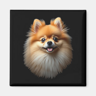 Schwarzer Spitz Dog Pom Gesicht Magnet