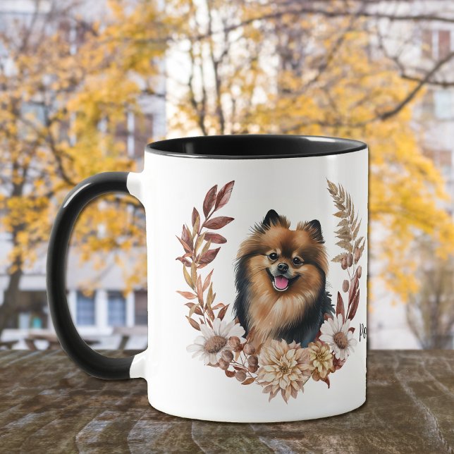 Schwarzer Spitz Herbstkranz Tasse (Von Creator hochgeladen)