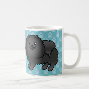 Schwarzer Spitz Hunde auf blau Kaffeetasse