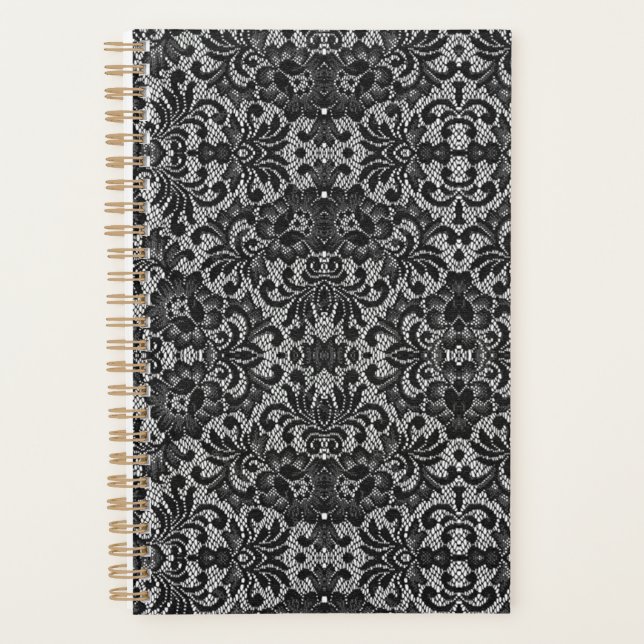 Schwarzer Spitzenplatz wöchentlich/monatlich Planer (Vorderseite)