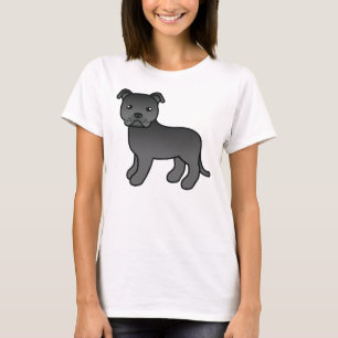 Schwarzer Staffordshire Bull Terrier Cartoon Hund T-Shirt