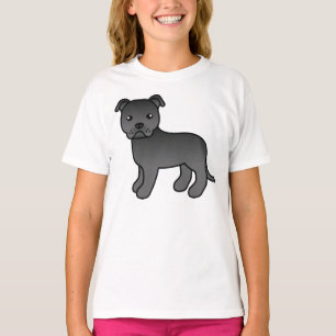 Schwarzer Staffordshire Bull Terrier Cartoon Hund T-Shirt
