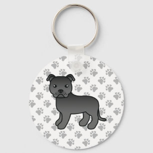 Schwarzer Staffordshire Bull Terrier Süßer Cartoon Schlüsselanhänger