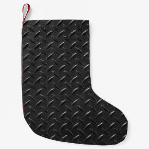 Schwarzer Stahl, metallische Struktur. Kleiner Weihnachtsstrumpf