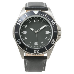 Schwarzer Stainless Steel Black Leder Strap Watch Armbanduhr