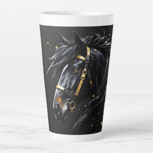 Schwarzer Stallion auf schwarzen Goldfarben und We Milchtasse