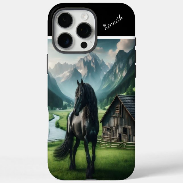 Schwarzer Stallion in den Alpen Case-Mate iPhone Hülle (Rückseite)