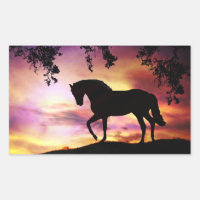 Schwarzer Stallion in den Sonnenuntergang-Stickern