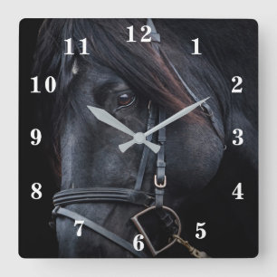 Schwarzer Stallion Quadratische Wanduhr