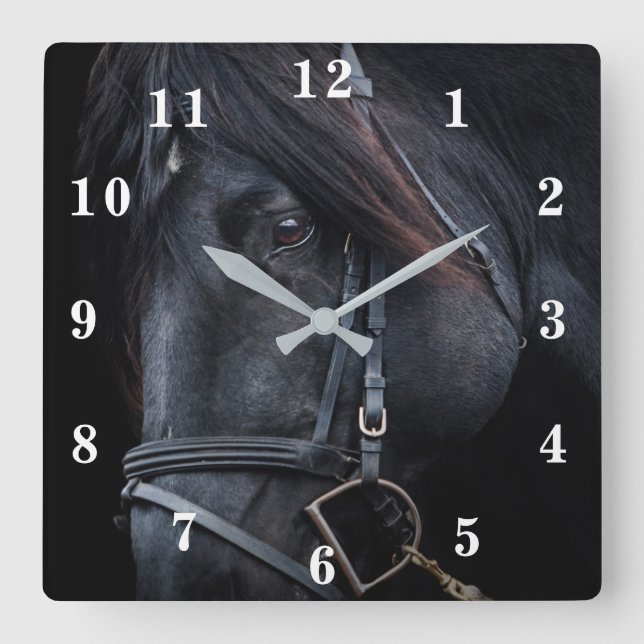 Schwarzer Stallion Quadratische Wanduhr (Vorderseite)