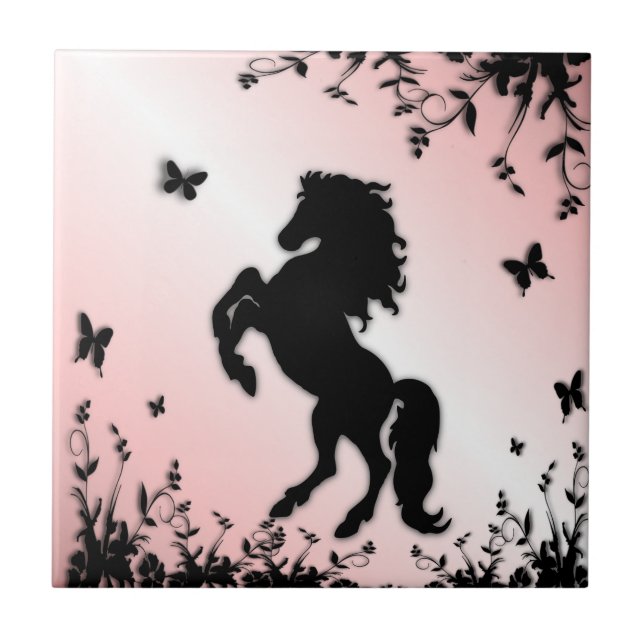 Schwarzer Stallion rosa züchten Fliese (Vorderseite)