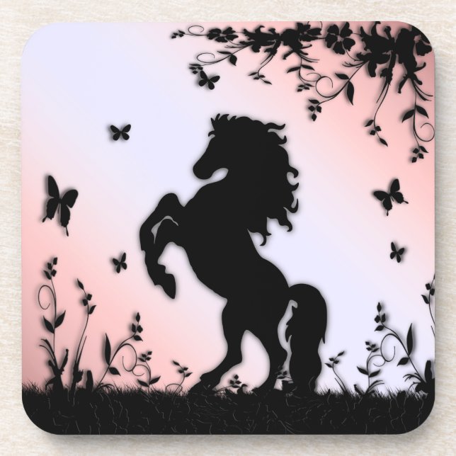 Schwarzer Stallion rosa züchten Getränkeuntersetzer (Vorderseite)