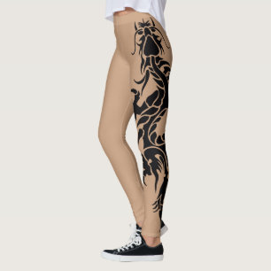 Schwarzer Stammdrache Tattoo in Hautfarbe Leggings