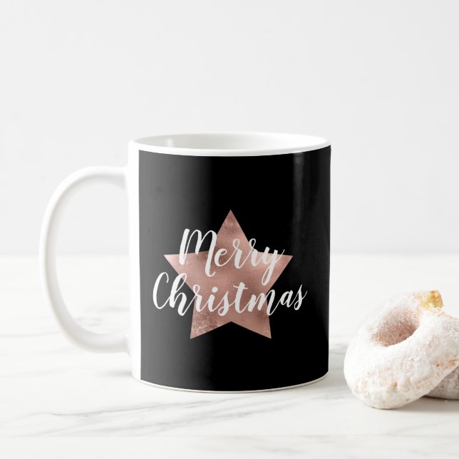 Schwarzer Star Frohe Weihnachten Kaffeetasse (Mit Donut)